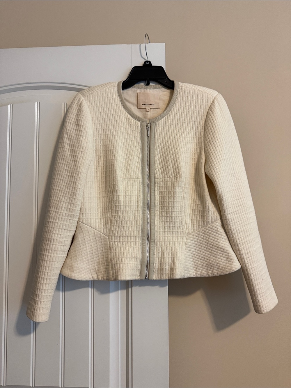 Rebecca Taylor Cream Quilted Zip-Front Blazer 6